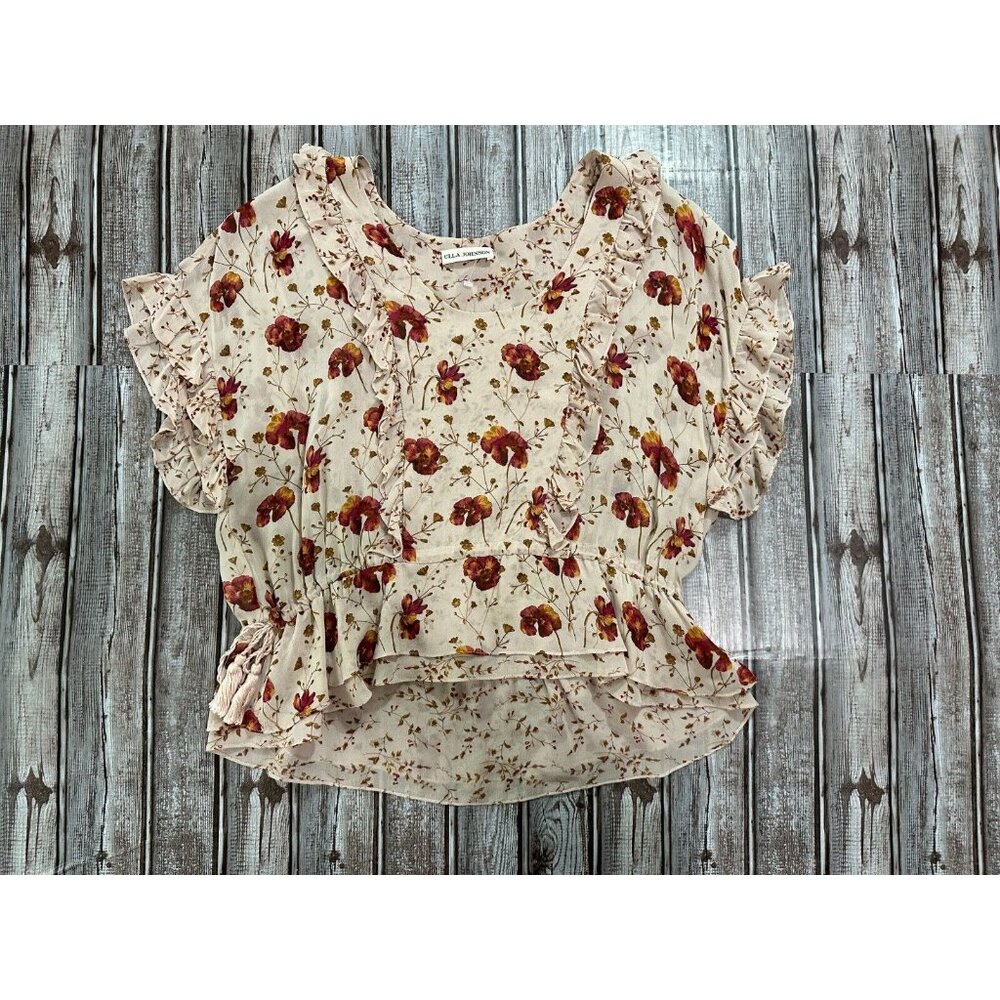 Ulla Johnson Floral Print Ruffled Silk top blouse Size 2 color nude orang